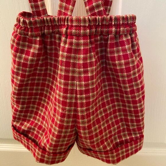 Karpi Ba'sico Baby Plaid Wool Blend Shorts with Suspenders Red Gold Size 30 Mos - Picture 8 of 8